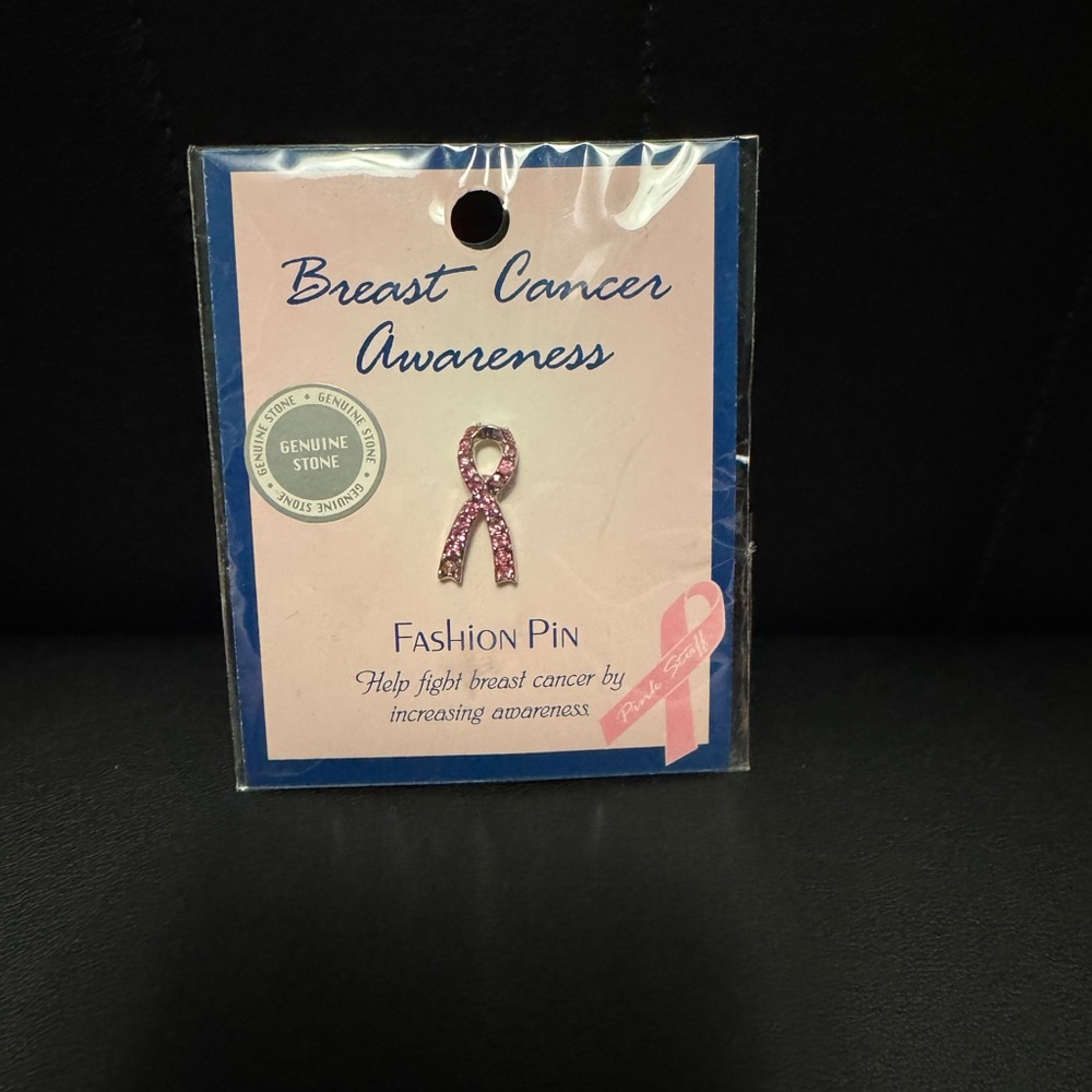 Vintage Pink Rhinestone Ribbon Breast Cancer Awareness Pin